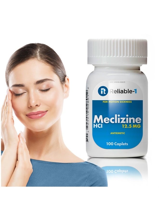 Reliable-1 Laboratories - Meclizine HCL 12.5 mg Caplets - Prevent Nausea, Vomiting, and Dizziness Caused by Motion Sickness (100 Caplets, 1 Bottle) - Image 1