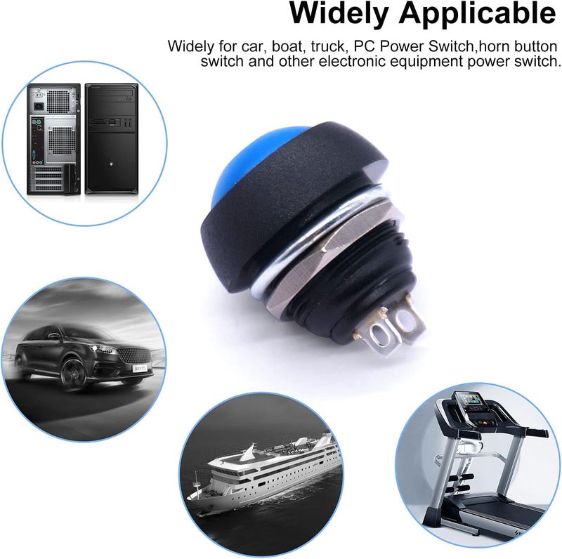 Twidec /6Pcs 12mm Momentary Push Button Switch 1/2" Mounting Hole On Off Mini Round Waterproof Blue with Pre-soldered Wires PBS-33B-BU-X - Image 5