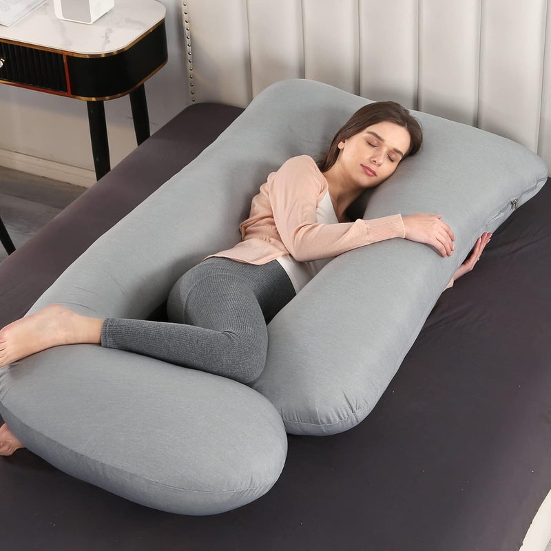 Elover Pregnancy Pillows,U-Shape Full Body Pillow Cooling Cover Dark Grey Pregnancy Pillows for Sleeping Body for Adults,Maternity Pillow (Cooling Material,Haze Grey) - Image 5