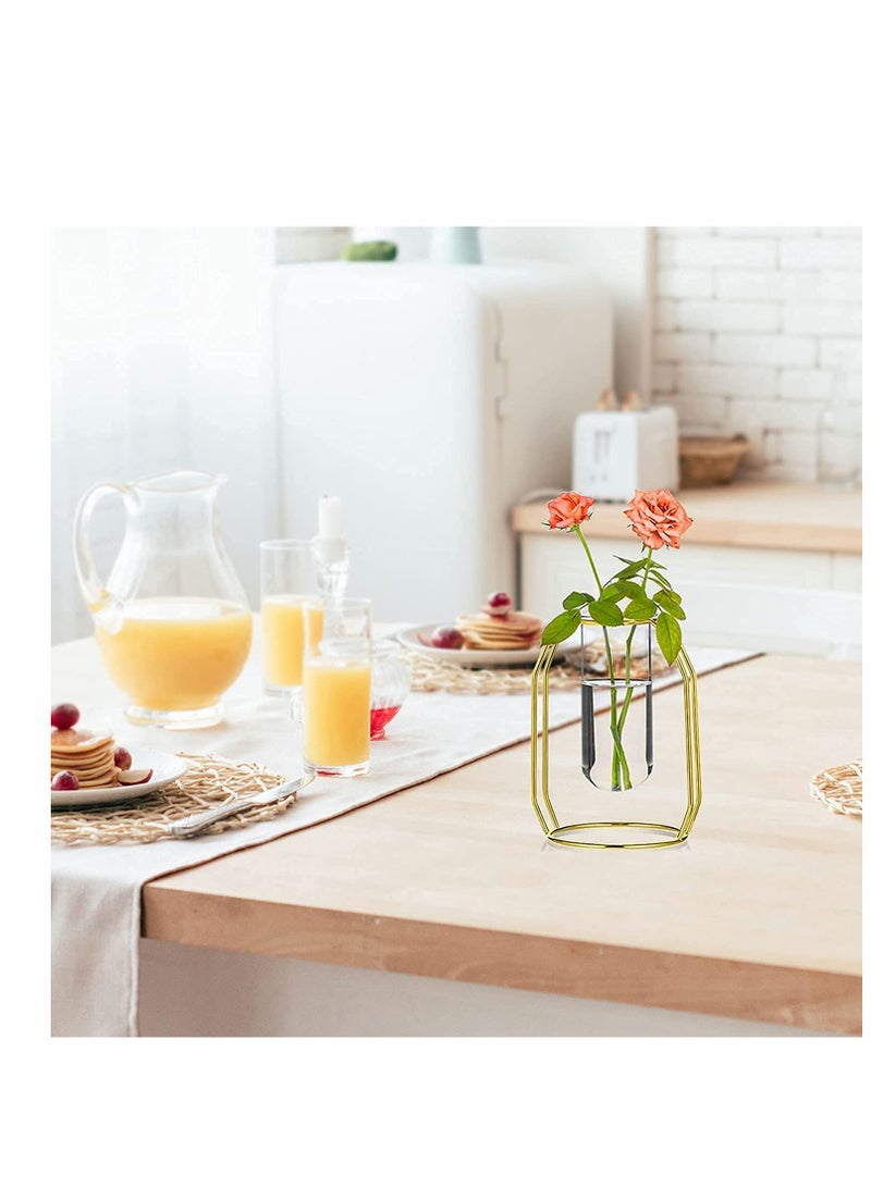 Elegant Glass Flower Vase with Gold Metal Frame, Test Tube Design for Hydroponic Plants, Perfect for Living Room, Balcony, Office, Weddings, Parties, and Floral Displays, Stylish Desktop Decor - Image 5