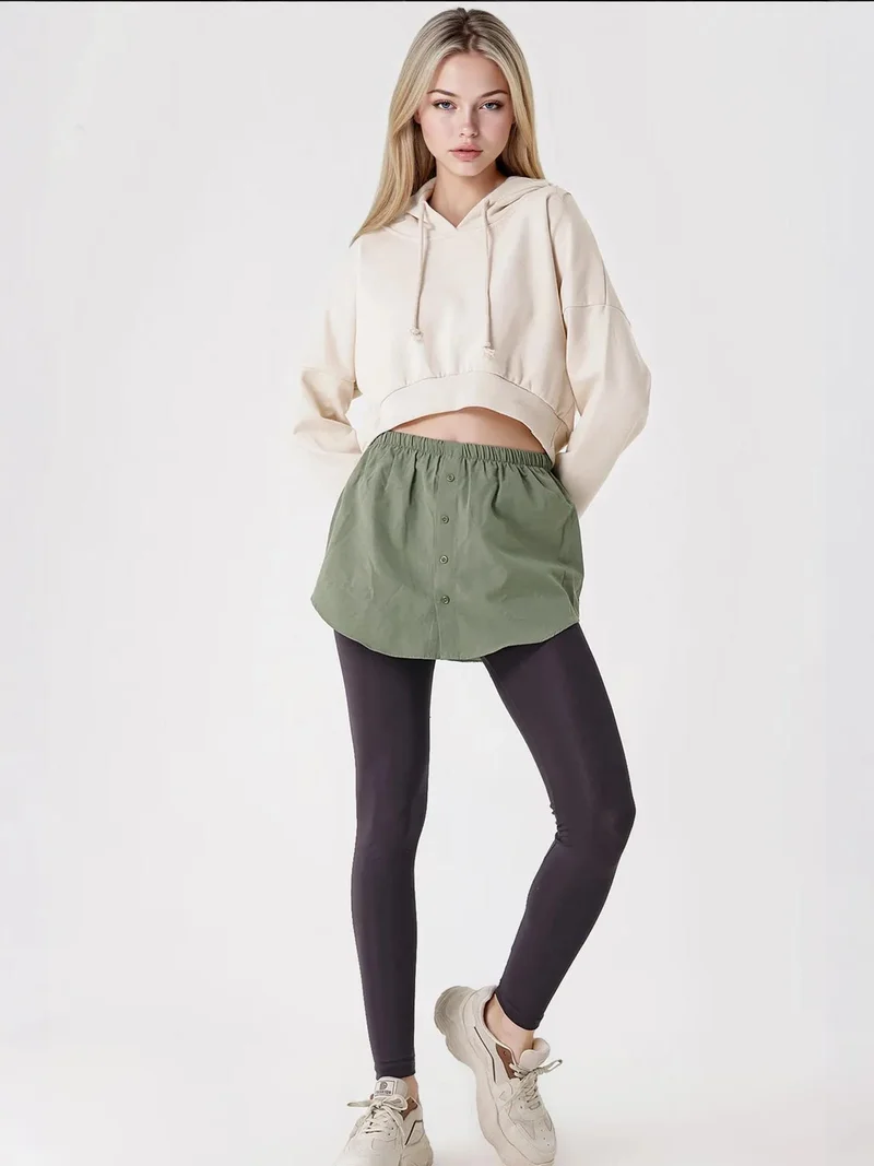 BIG DART BDART Relaxed Fit Hooded Crop Hoodie with Button Closure