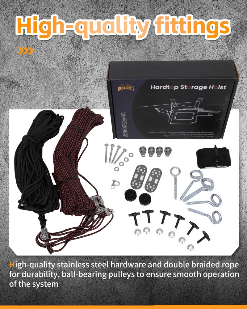 Broaddict Hard Top Removal Lift fit for Jeep Wrangler Ford Bronco Hardtop Hoist fit for Jeep JK JL Models Supports 8-16 ft. Ceiling 6 T Knobs - Image 3