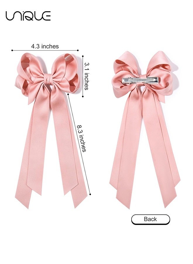 Unique 2PCS Hair Clip, Butterfly Knot Hair Bow Ribbon with Metal Clip for Women Girls Toddlers Teens Kids(Beige, Pink) - Image 2