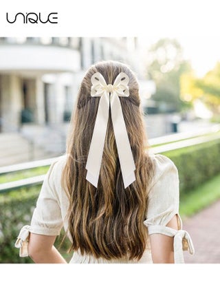 2PCS Hair Clip, Butterfly Knot Hair Bow Ribbon with Metal Clip for Women Girls Toddlers Teens Kids(Beige, Pink) - view 3