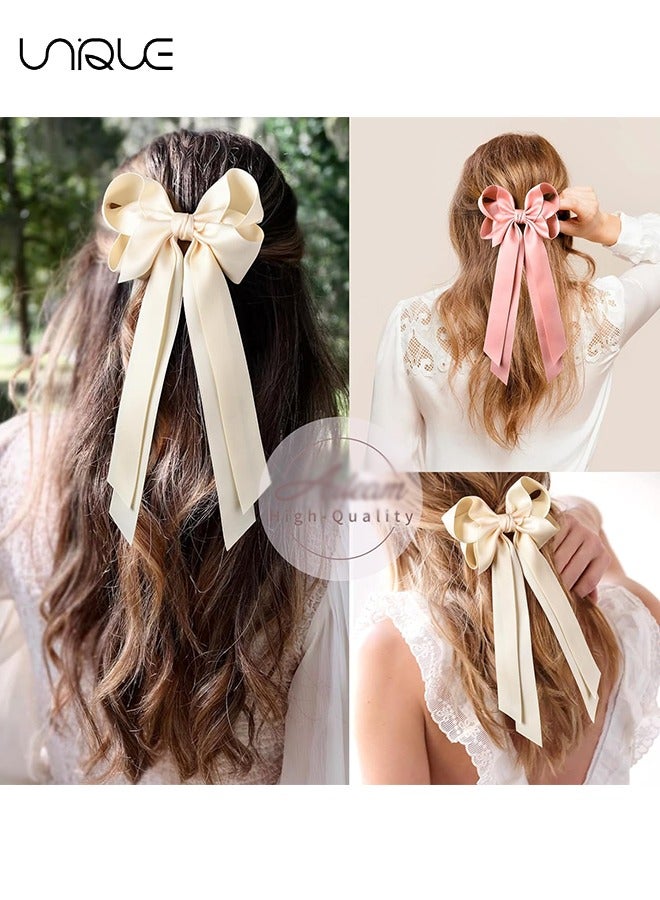 Unique 2PCS Hair Clip, Butterfly Knot Hair Bow Ribbon with Metal Clip for Women Girls Toddlers Teens Kids(Beige, Pink) - Image 4