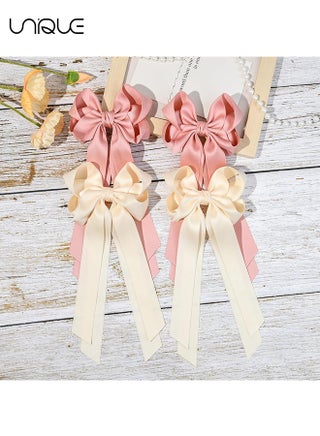 2PCS Hair Clip, Butterfly Knot Hair Bow Ribbon with Metal Clip for Women Girls Toddlers Teens Kids(Beige, Pink) - view 5