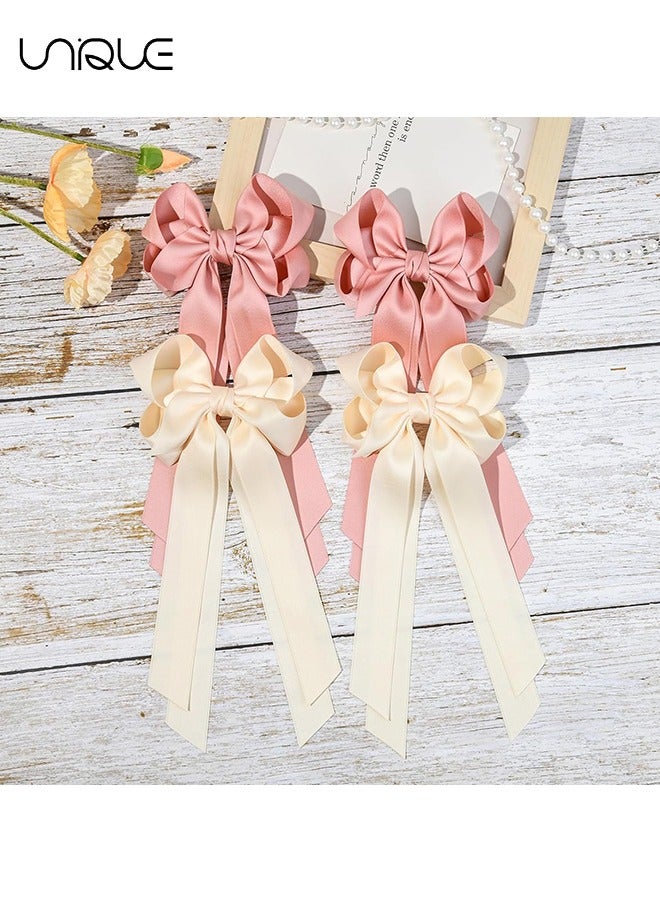 Unique 2PCS Hair Clip, Butterfly Knot Hair Bow Ribbon with Metal Clip for Women Girls Toddlers Teens Kids(Beige, Pink) - Image 5