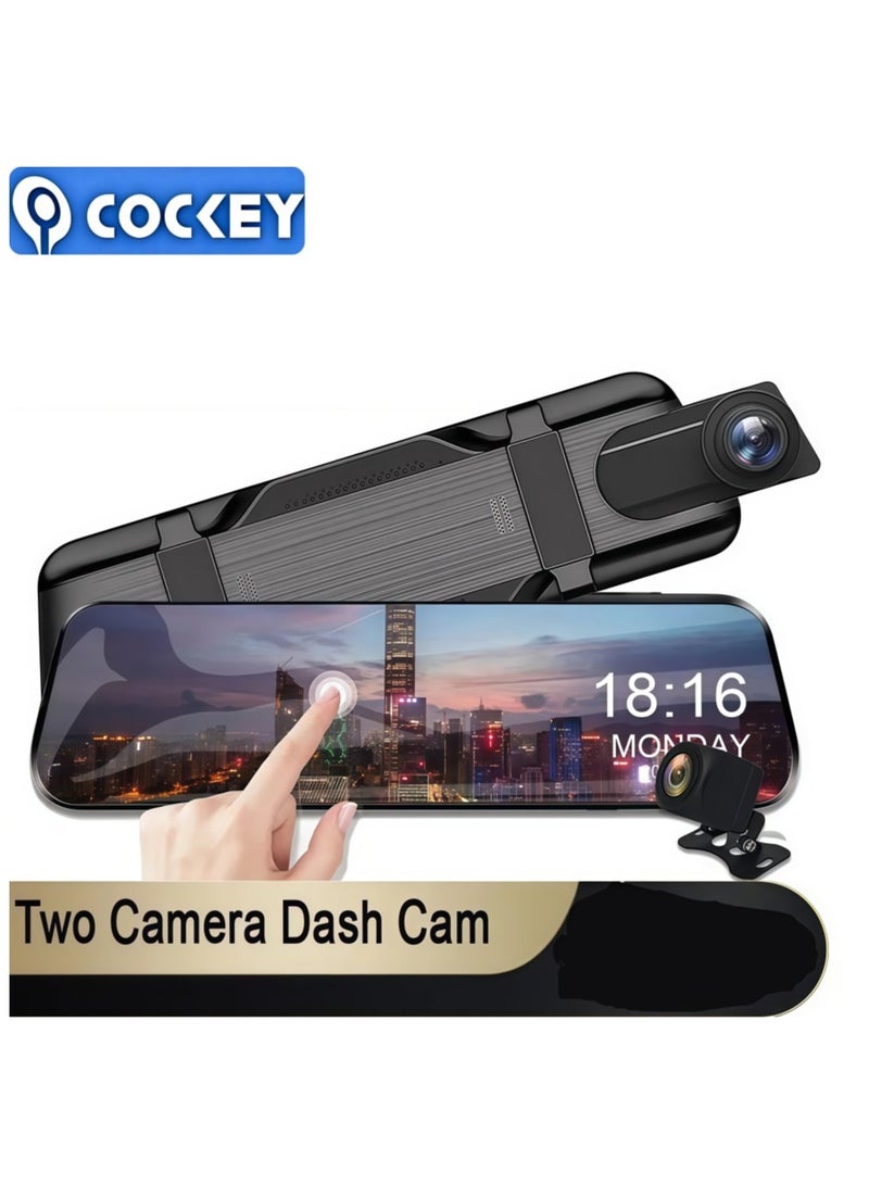 COCKEY 1080P Dual Camera, Dash Cam For Cars, Front And Inside, Car Camera Vision, Loop Recording, Wide Angle Car DVR Camera With 9.88 Inch IPS Screen, Dual Lens Car Dashboard Dash Cam Ultra HD Screen Built-inCar DVR 24H Parking Monitor Night Vision Rear Cam - Image 1