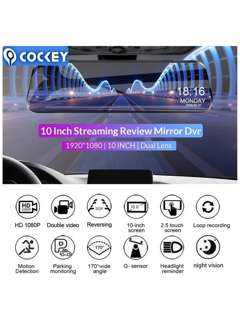 COCKEY 1080P Dual Camera, Dash Cam For Cars, Front And Inside, Car Camera Vision, Loop Recording, Wide Angle Car DVR Camera With 9.88 Inch IPS Screen, Dual Lens Car Dashboard Dash Cam Ultra HD Screen Built-inCar DVR 24H Parking Monitor Night Vision Rear Cam - Image 5