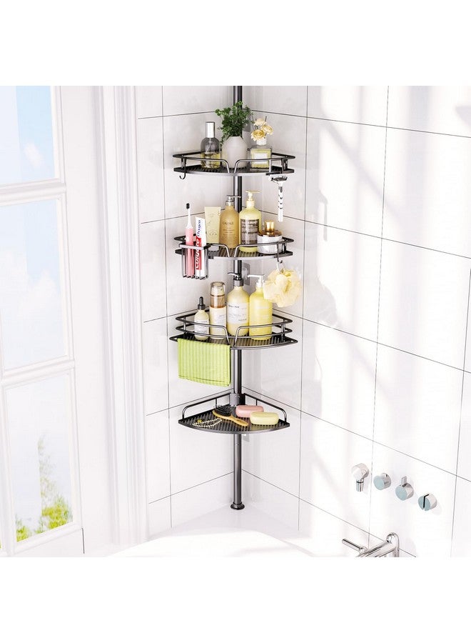 HapiRm HapiRm Corner Shower Caddy Organizer - Rustproof Shower Organizer Corner with Toothbrush Holder and Hooks, Bathroom Shelf Tension Pole Available for 27.6 to 108.3 Inch - Black  - Image 1