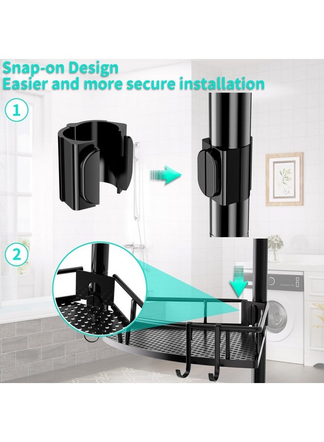 HapiRm HapiRm Corner Shower Caddy Organizer - Rustproof Shower Organizer Corner with Toothbrush Holder and Hooks, Bathroom Shelf Tension Pole Available for 27.6 to 108.3 Inch - Black  - Image 3
