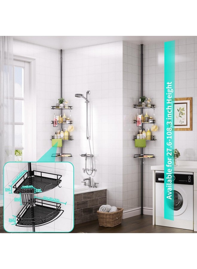 HapiRm HapiRm Corner Shower Caddy Organizer - Rustproof Shower Organizer Corner with Toothbrush Holder and Hooks, Bathroom Shelf Tension Pole Available for 27.6 to 108.3 Inch - Black  - Image 4