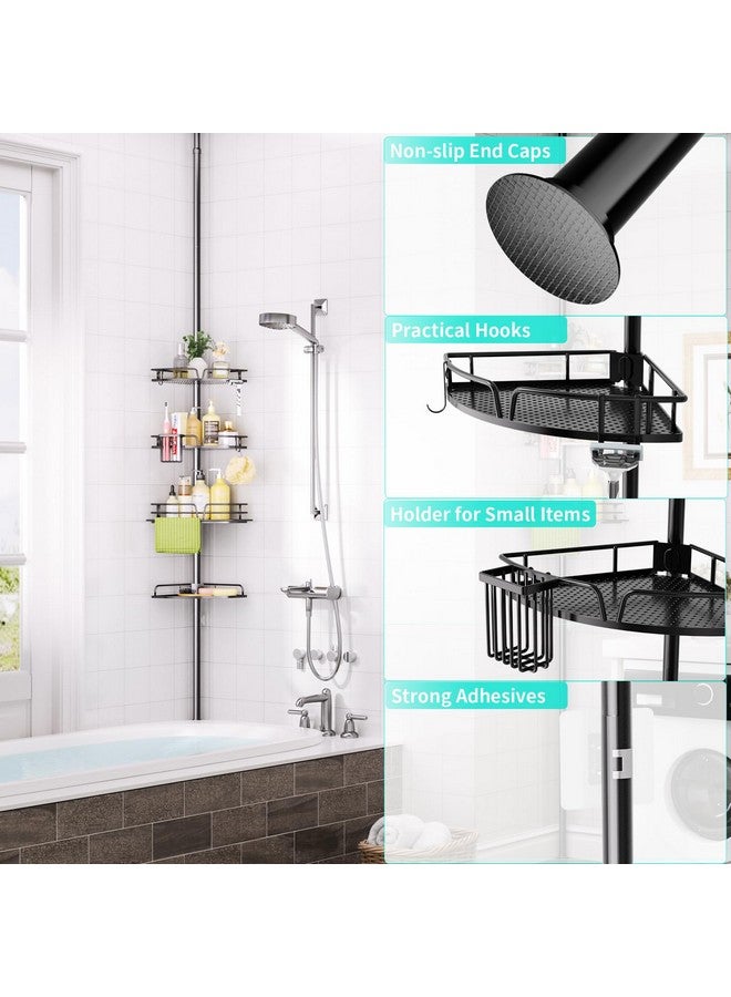 HapiRm HapiRm Corner Shower Caddy Organizer - Rustproof Shower Organizer Corner with Toothbrush Holder and Hooks, Bathroom Shelf Tension Pole Available for 27.6 to 108.3 Inch - Black  - Image 5