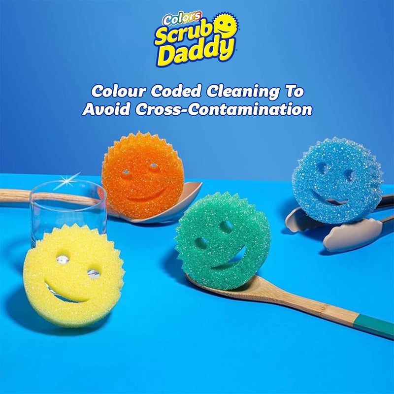 Scrub Daddy Colors Washing Up Sponge, Cleaning Sponges in Multipack, Texture Change, Scratch-Free Dirt Eraser Sponge for the Kitchen, Odour-resistant, Kitchen Sponge Dishwasher Safe - Pack of 2, Green - Image 1