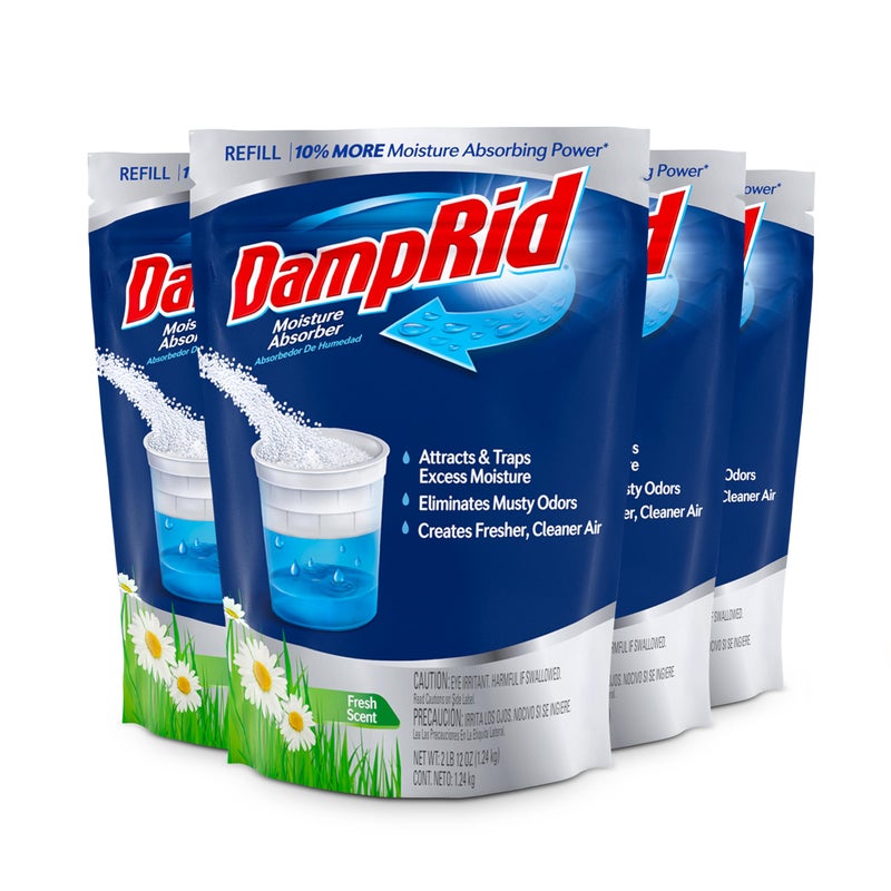 DampRid Refill Bag 4Pack  Fresh Scent Moisture Absorbers for Rooms with Excess Humidity LongLasting Eliminates Musty Odors and Creates Fresher Air 42 lb 12 oz 124 kg