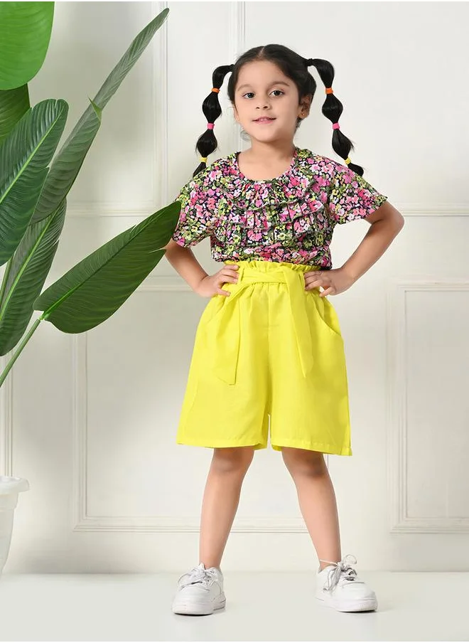 بيلا مودا Bella Moda Floral Print Ruffled Detail Top and Shorts Set