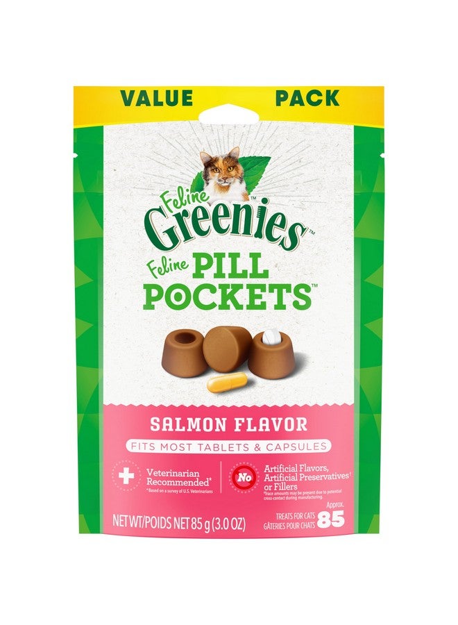 Greenies Feline Pill Pockets for Cats Natural Soft Cat Treats, Salmon Flavor, 3 oz. Pouch (85 Treats) - Image 1