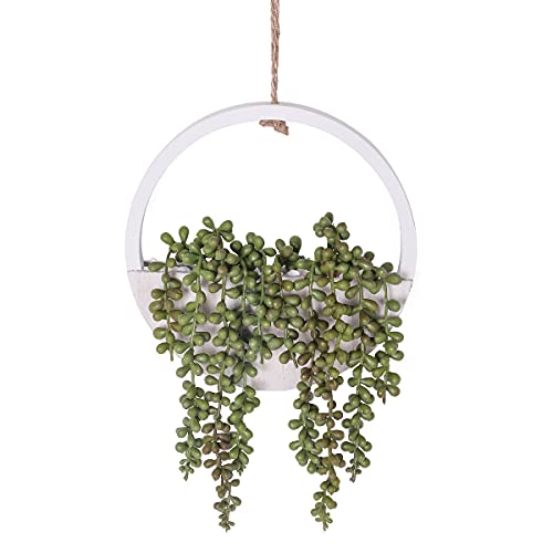 Floweroyal Artificial Succulents Hanging Plants 12.2'' Fake String of Pearls in Pot with 8.3'' Lanyard for Indoor Outdoor Wall Decor. - Image 1