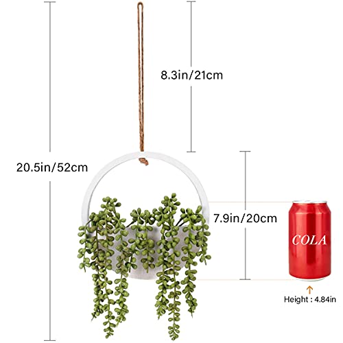 Floweroyal Artificial Succulents Hanging Plants 12.2'' Fake String of Pearls in Pot with 8.3'' Lanyard for Indoor Outdoor Wall Decor. - Image 2