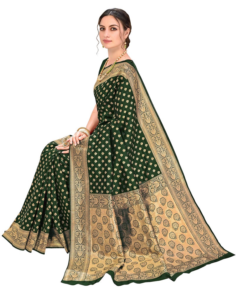 Glory Sarees Women's Woven Pure Soft Kanjivaram Silk Saree Banarasi Style With Blouse Piece for Wedding (kara128_darkgreen_Dark Green) - Image 4