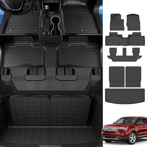 powoq 7 Seats Floor Mat Compatible with 2020-2025 Ford Explorer Cargo Mat Trunk Cargo Liner TPE Backrest Floor Liner Replacement for 2020-2025 Ford Explorer Accessories - Image 1