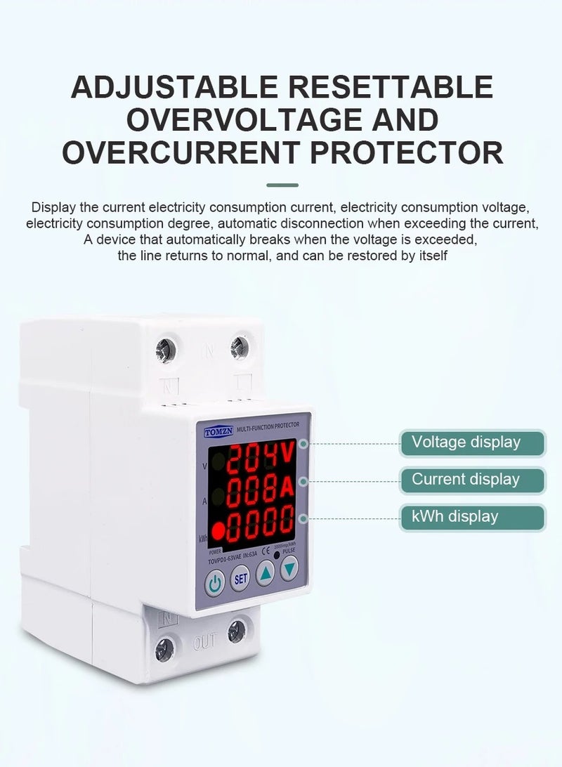 تمزن جهاز حماية الجهد المنخفض الحالي العالي، تعديل العرض الرقمي 63A KW Power Meter - Image 1