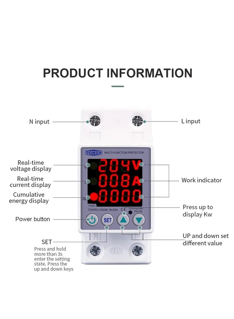 تمزن جهاز حماية الجهد المنخفض الحالي العالي، تعديل العرض الرقمي 63A KW Power Meter - Image 2