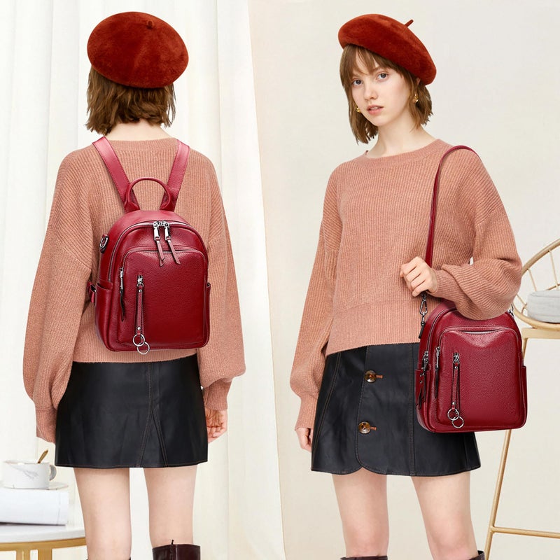 ALTOSY Fashion Genuine Leather Backpack Purse for Women Shoulder Bag Casual Daypack Small(S10 Red Wine) - Image 3
