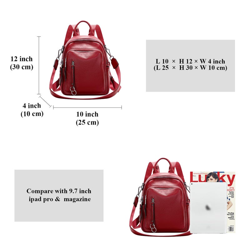 ALTOSY Fashion Genuine Leather Backpack Purse for Women Shoulder Bag Casual Daypack Small(S10 Red Wine) - Image 5