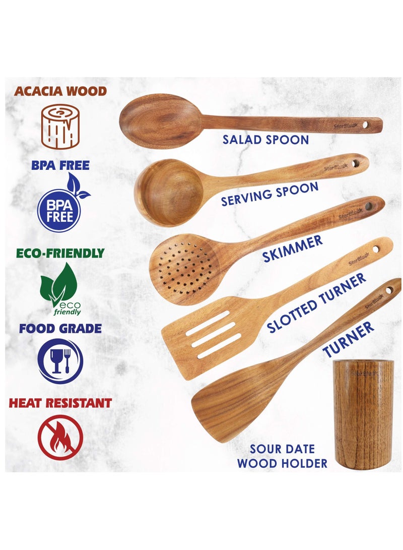XiuWoo Wooden cutlery set 6 pieces Durable Natural Non-scratch Spatula suitable for non-stick pans  - Image 2