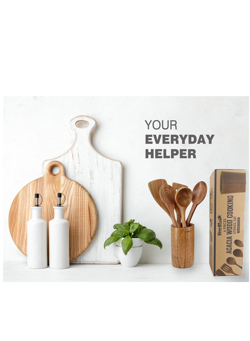 XiuWoo Wooden cutlery set 6 pieces Durable Natural Non-scratch Spatula suitable for non-stick pans  - Image 3