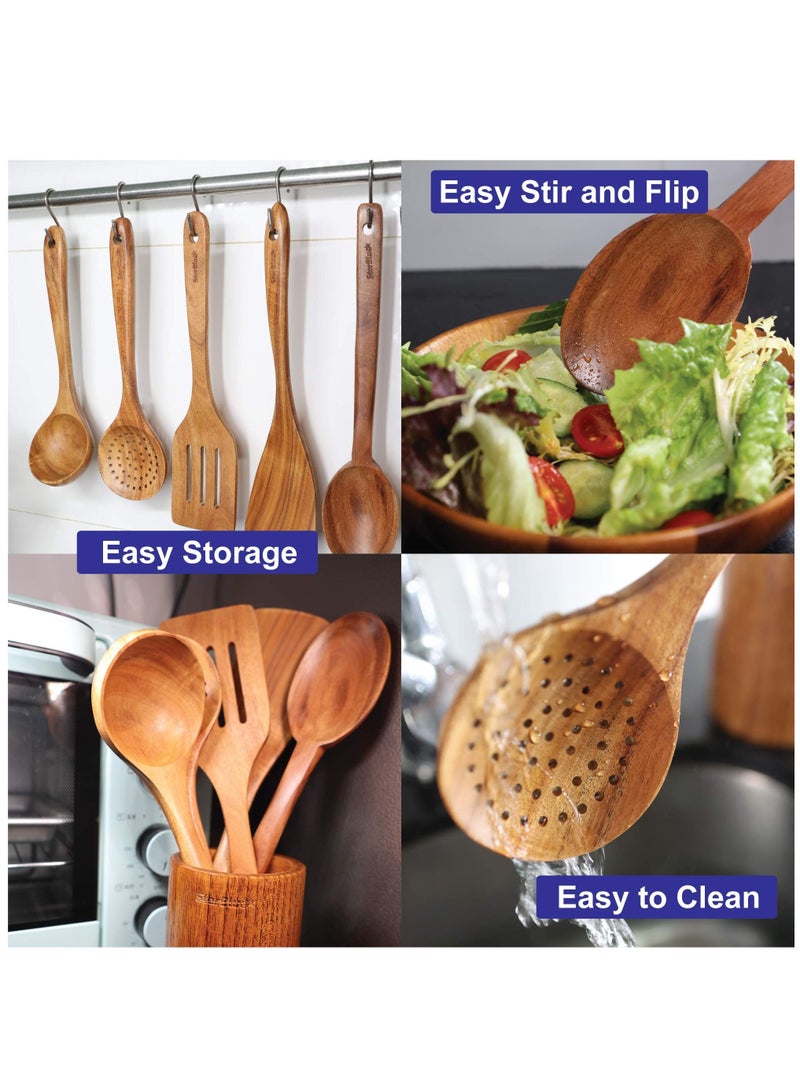 XiuWoo Wooden cutlery set 6 pieces Durable Natural Non-scratch Spatula suitable for non-stick pans  - Image 4