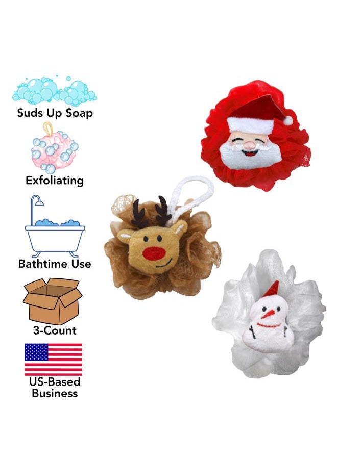 Iconikal Christmas Character Exfoliating Loofahs, 3-Pack, Santa, Reindeer, Snowman  - Image 3