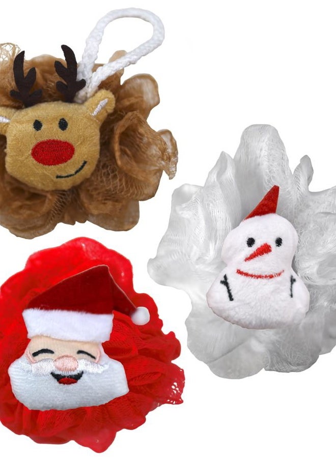 Iconikal Christmas Character Exfoliating Loofahs, 3-Pack, Santa, Reindeer, Snowman  - Image 1