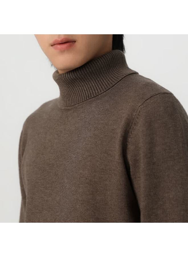 Markless Men's Sweater Autumn Winter Warm High Neck Knit Pullover Casual Base Layer 0710 Latte Brown M - Image 1