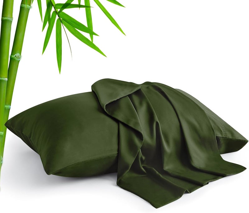 BEDELITE Diverse operating method fit Standard Pillow Cases Set of 2, Rayon Derived from Bamboo, Cooling Pillow Cases for Hot Sleepers & Night Sweats, Breathable Silky Soft Envelope Pillowcases(Olive Green, 20"x26") Trendy economical quality - Image 1