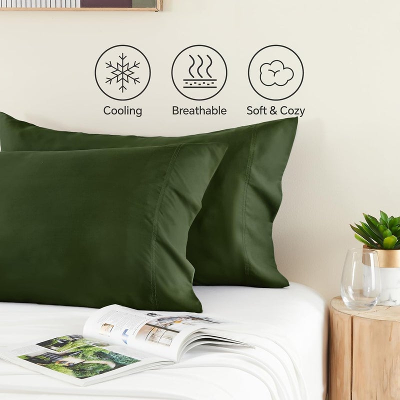 BEDELITE Diverse operating method fit Standard Pillow Cases Set of 2, Rayon Derived from Bamboo, Cooling Pillow Cases for Hot Sleepers & Night Sweats, Breathable Silky Soft Envelope Pillowcases(Olive Green, 20"x26") Trendy economical quality - Image 4