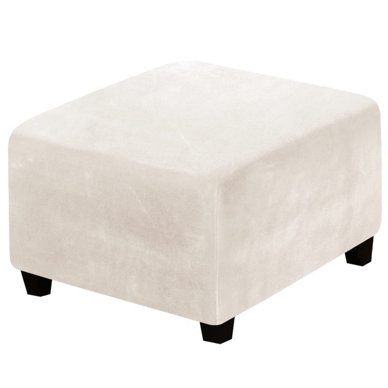H.VERSAILTEX HVERSAILTEX Ottoman Slipcover Square Footstool Protector Covers Storage Stool Ottoman Covers Stretch with Elastic Bottom Feature Real Velvet Plush Fabric Ivory 