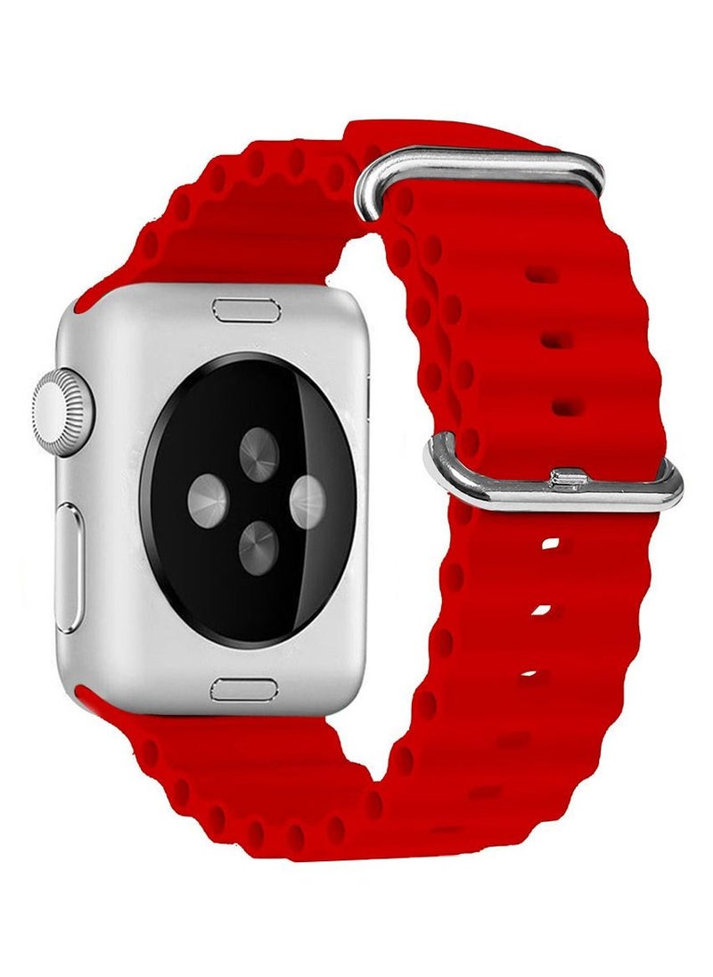 CATANES - Apple Watch Ocean Band 49mm 45mm 44mm 42mm Soft Silicone Loop Strap for iWatch Series Ultra/8/7/SE/6/5/4/3/2/1 Red - Image 1