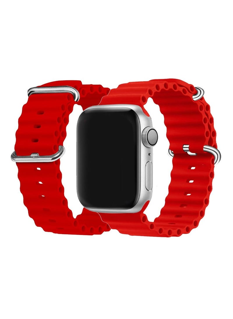 CATANES - Apple Watch Ocean Band 49mm 45mm 44mm 42mm Soft Silicone Loop Strap for iWatch Series Ultra/8/7/SE/6/5/4/3/2/1 Red - Image 1