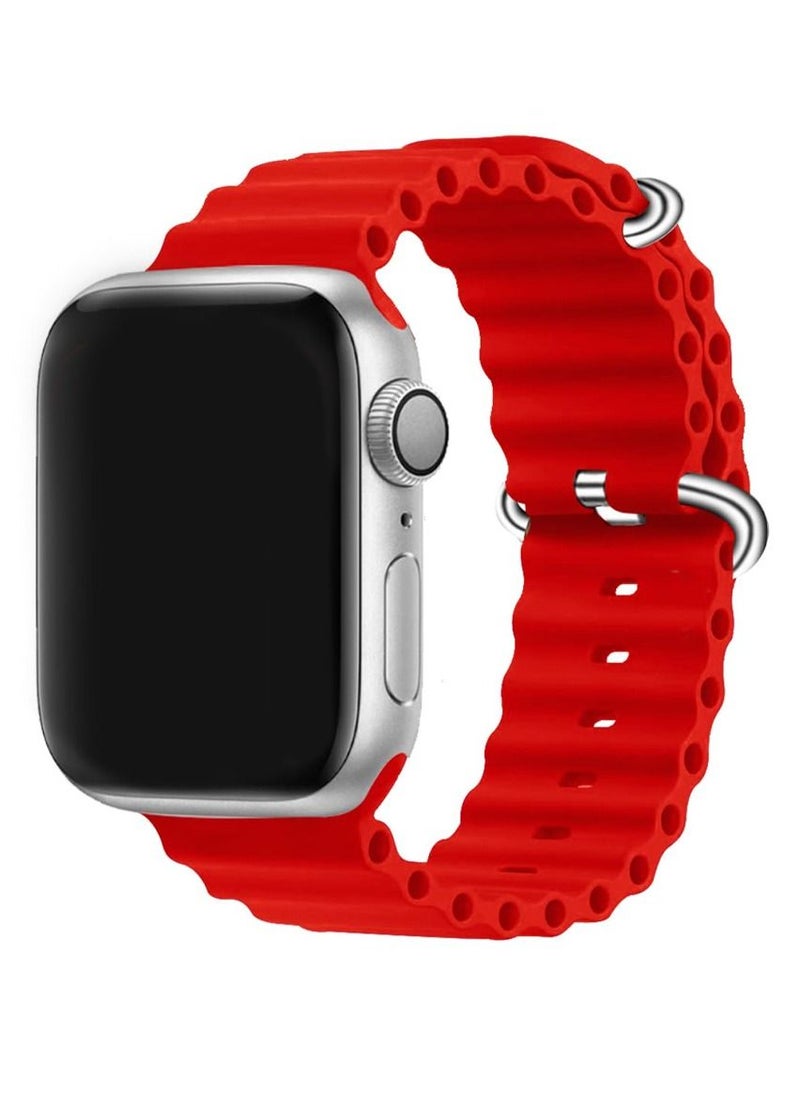 CATANES - Apple Watch Ocean Band 49mm 45mm 44mm 42mm Soft Silicone Loop Strap for iWatch Series Ultra/8/7/SE/6/5/4/3/2/1 Red - Image 1