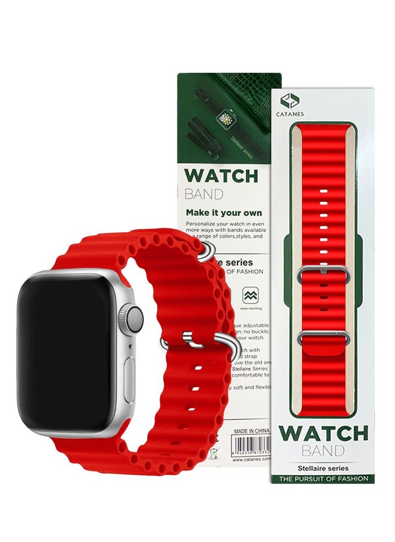 CATANES - Apple Watch Ocean Band 49mm 45mm 44mm 42mm Soft Silicone Loop Strap for iWatch Series Ultra/8/7/SE/6/5/4/3/2/1 Red - Image 1