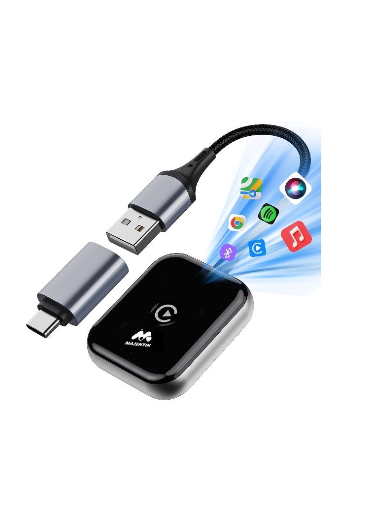 Majentik CarPlay & Android Auto Wireless Adapter – Stable Fast Connection Connecting the mobile phone to the car screen Car Play MM-001 Wireless Adapter for CarPlay/Android Auto - Ultimate Performance: Unbeatable Stability, Low Latency, Siri/Google Assistant, Compatible with Wired CarPlay/Android Auto Vehicles