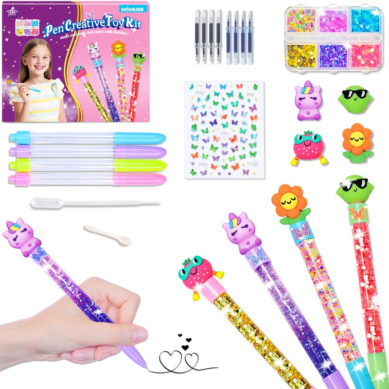 MOMUSE DIY Pen Making Kit Fun Pen Creator Studio Make You Own 4 Sparkly Glitter Pens Creative Art and Craft Kits Toys for Kids Girls Tweens 6 7 8 9 10 11 12 Years Birthday Gift Present - Image 3