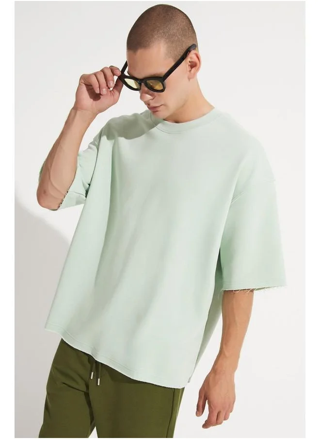 جون June Men Oversize Pattern Crew Neck Tshirt Green