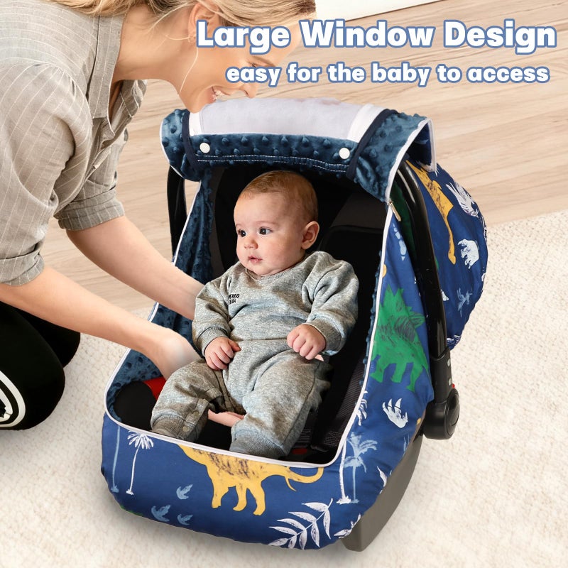 Hooyax Baby Car Seat Cover with Dual Zipper, Extra Large Mesh Window Carseat Canopy, All-Season Weather Protection for Infant Car Seats & Strollers (Dinosaur) - Image 4