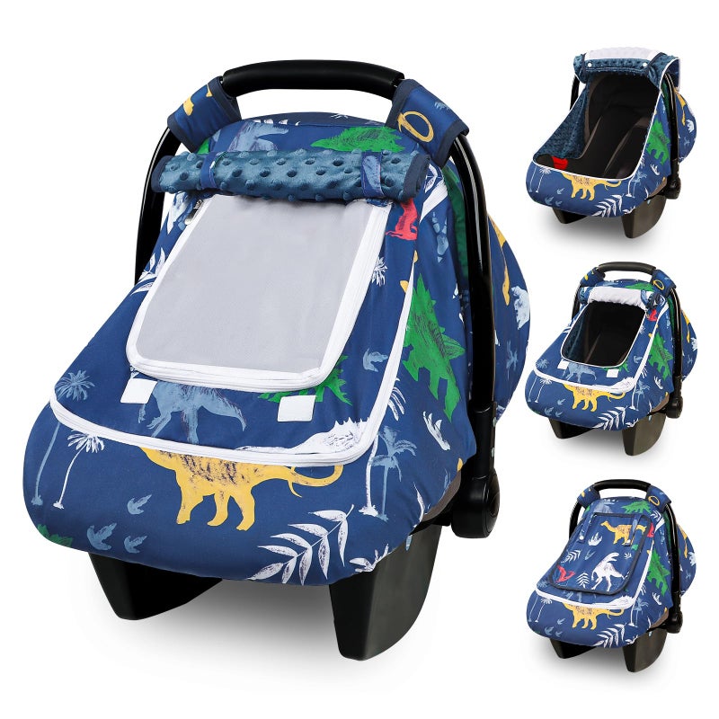Hooyax Baby Car Seat Cover with Dual Zipper, Extra Large Mesh Window Carseat Canopy, All-Season Weather Protection for Infant Car Seats & Strollers (Dinosaur) - Image 1