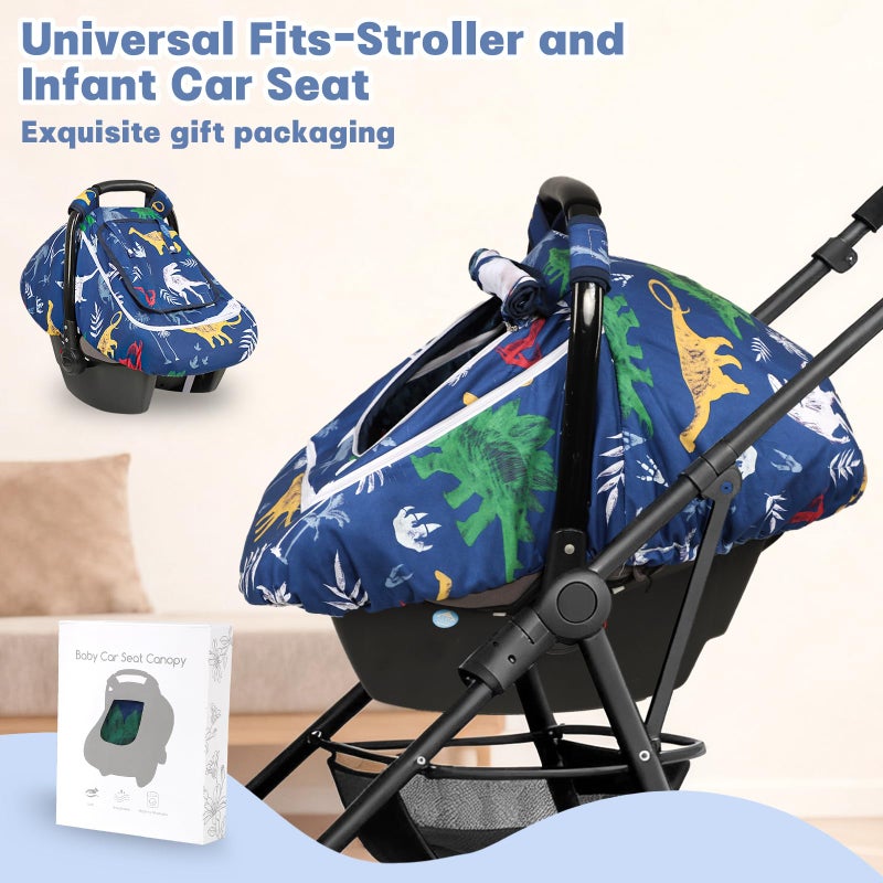 Hooyax Baby Car Seat Cover with Dual Zipper, Extra Large Mesh Window Carseat Canopy, All-Season Weather Protection for Infant Car Seats & Strollers (Dinosaur) - Image 5