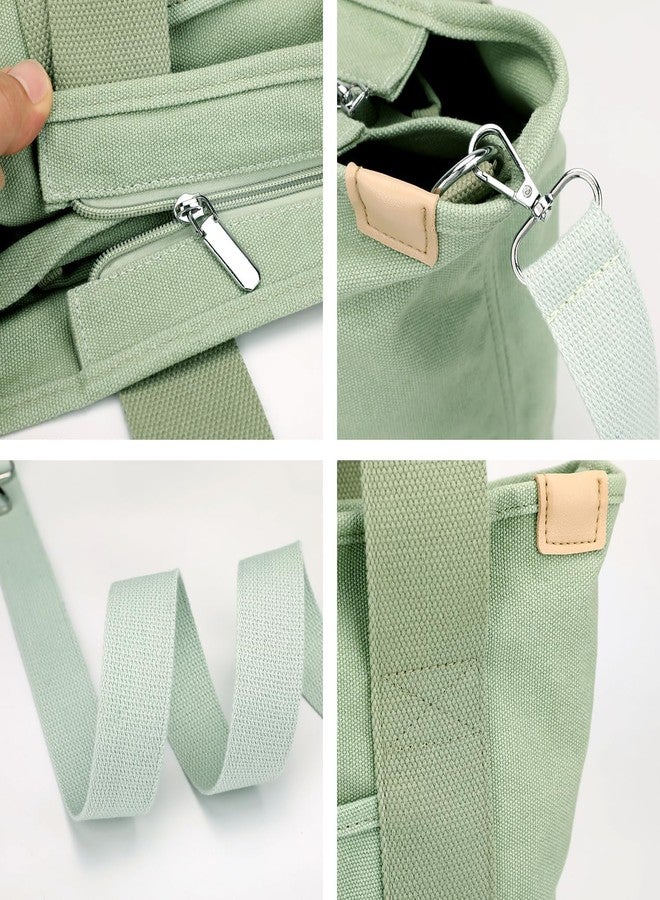MINGRI Canvas Tote Bag for Women,Small Totes Bags with Zipper Cute Crossbody Purse with Pockets Large Shoulder Handbag,2 Sizes (S-dark green) - Image 5