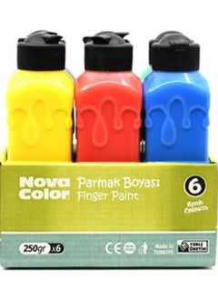 NOVA Nova Color Pack Of 6 Finger Paints 250Ml Non Toxic,Colors (White,Green,Red,Blue,Yellow,Black) -KRPBNC-440 